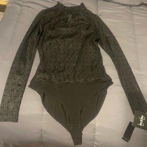By & By Black Mesh Long Sleeve Bodysuit
